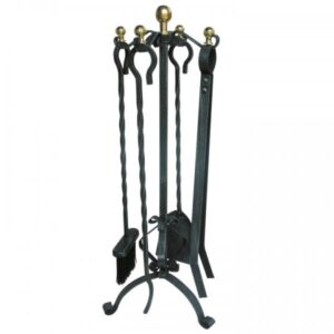 Kaminbesteck 4 tlg. schwarz Messingknöpfe